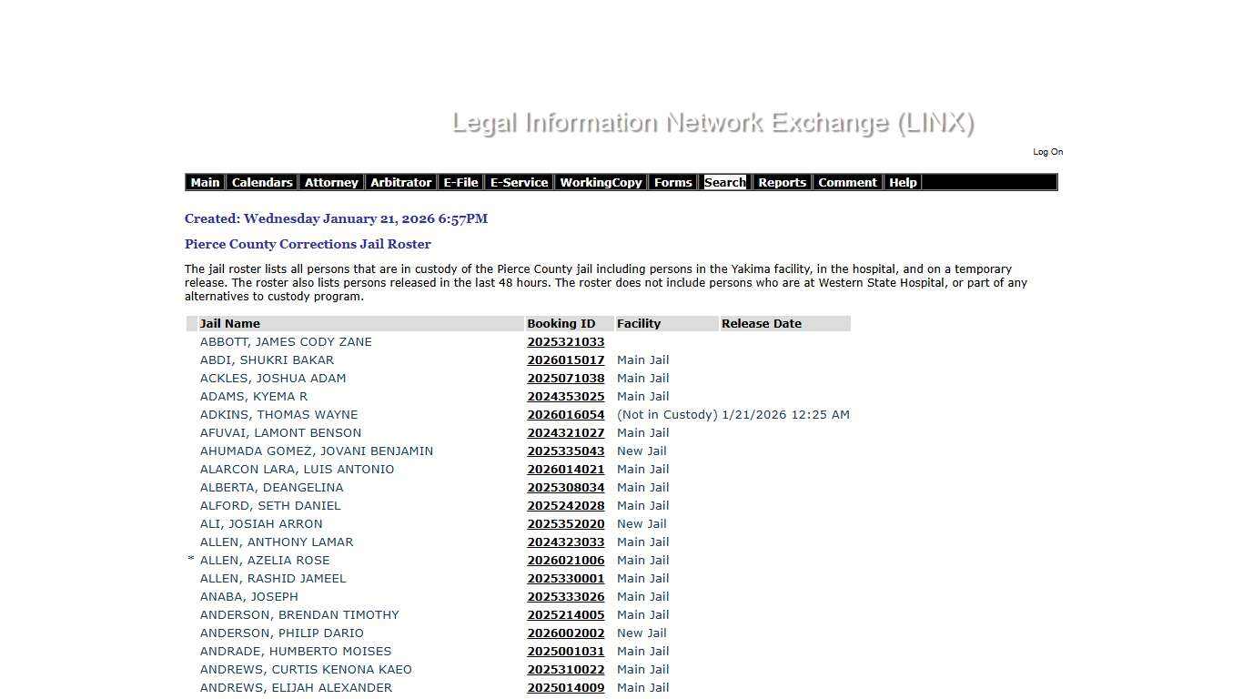 Pierce County Public Jail Roster